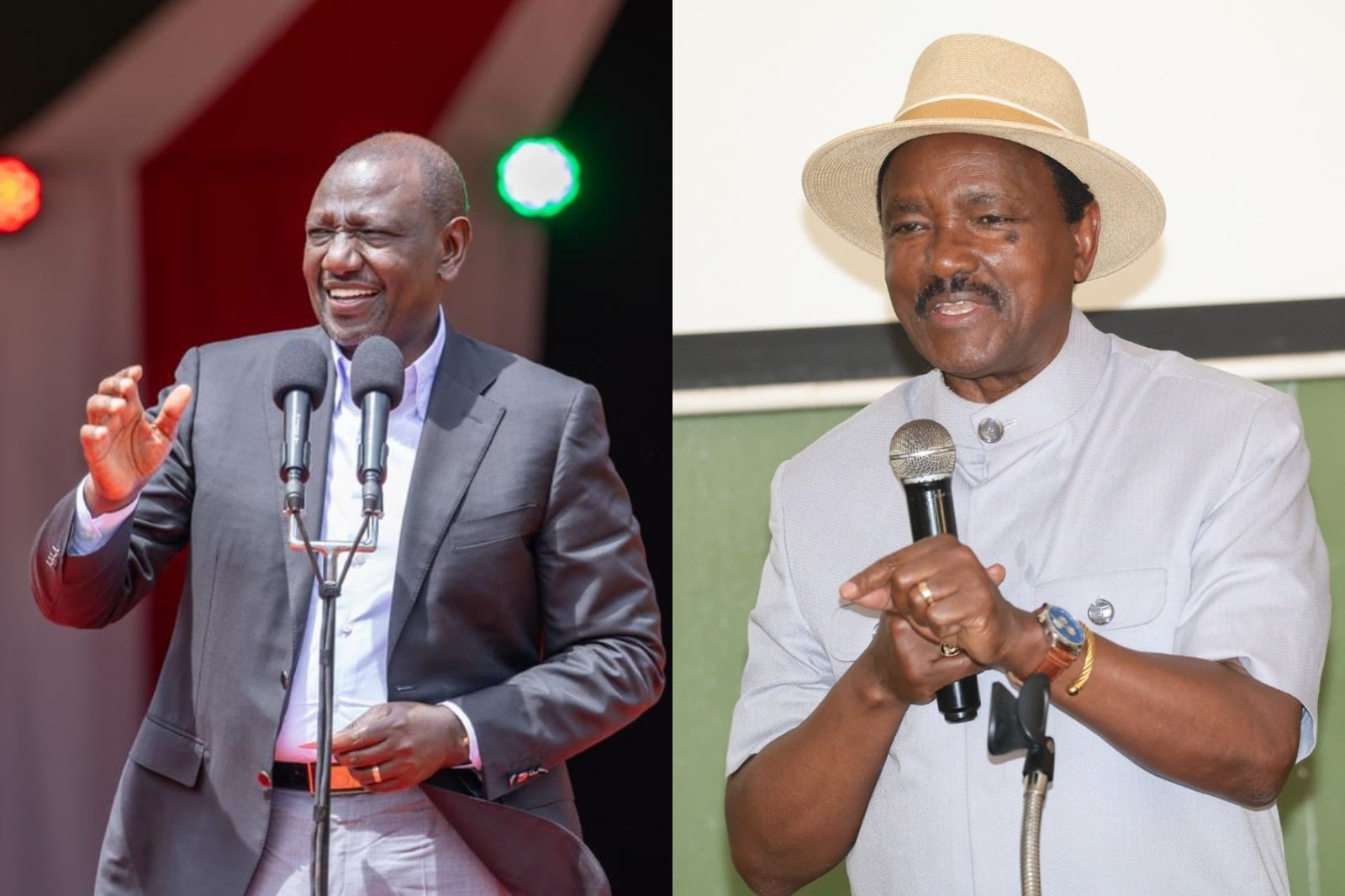 Collage photo of President William Ruto and Kalonzo Musyoka.